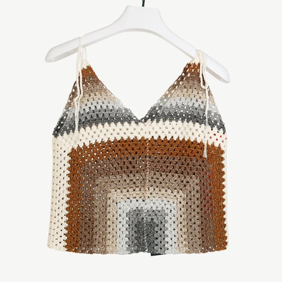 Rose Carmine Neutral-Tone Lurex Crochet Tank - Picture 2 of 8